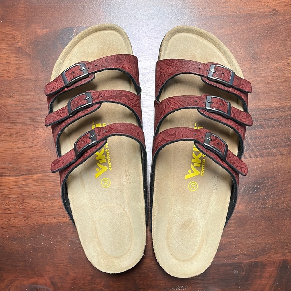 Viking burgundy 3-strap sandals.